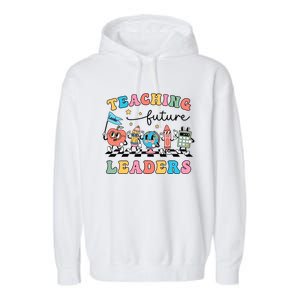 Teaching Future Leaders Back To School Kindergarten Teacher Groovy Garment-Dyed Fleece Hoodie