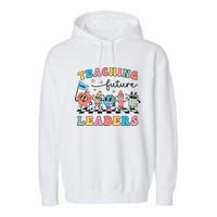 Teaching Future Leaders Back To School Kindergarten Teacher Groovy Garment-Dyed Fleece Hoodie