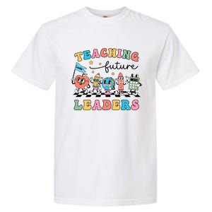 Teaching Future Leaders Back To School Kindergarten Teacher Groovy Garment-Dyed Heavyweight T-Shirt