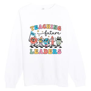 Teaching Future Leaders Back To School Kindergarten Teacher Groovy Premium Crewneck Sweatshirt