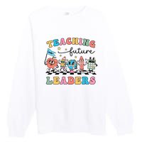 Teaching Future Leaders Back To School Kindergarten Teacher Groovy Premium Crewneck Sweatshirt