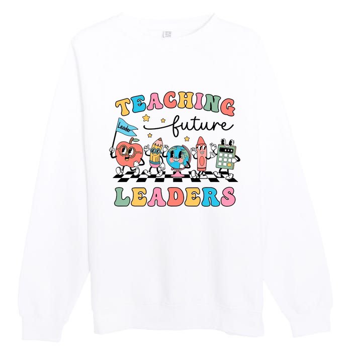 Teaching Future Leaders Back To School Kindergarten Teacher Groovy Premium Crewneck Sweatshirt