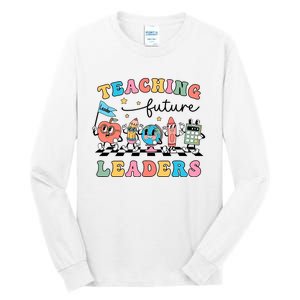 Teaching Future Leaders Back To School Kindergarten Teacher Groovy Tall Long Sleeve T-Shirt