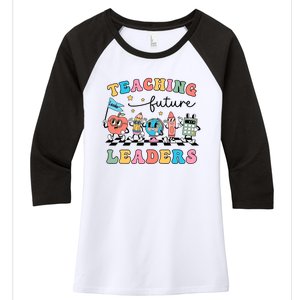 Teaching Future Leaders Back To School Kindergarten Teacher Groovy Women's Tri-Blend 3/4-Sleeve Raglan Shirt