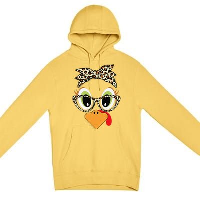 Turkey Face Leopard Headband Glasses Thanksgiving Women Gift Premium Pullover Hoodie