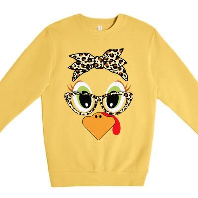 Turkey Face Leopard Headband Glasses Thanksgiving Women Gift Premium Crewneck Sweatshirt