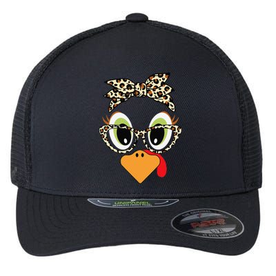 Turkey Face Leopard Headband Glasses Thanksgiving Women Gift Flexfit Unipanel Trucker Cap