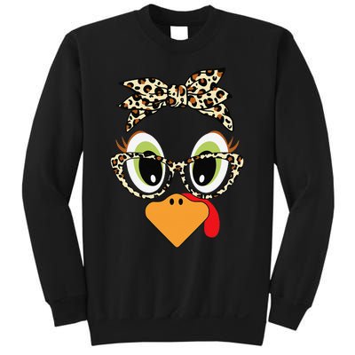 Turkey Face Leopard Headband Glasses Thanksgiving Women Gift Sweatshirt