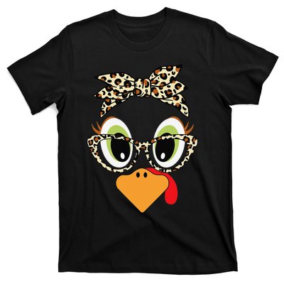 Turkey Face Leopard Headband Glasses Thanksgiving Women Gift T-Shirt