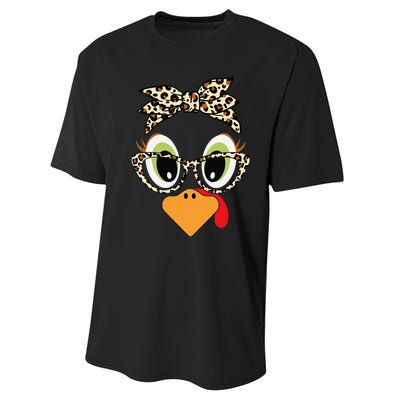 Turkey Face Leopard Headband Glasses Thanksgiving Women Gift Performance Sprint T-Shirt