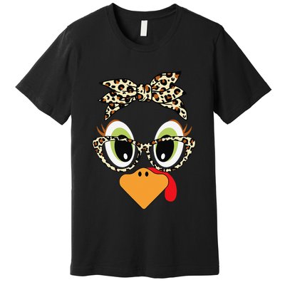 Turkey Face Leopard Headband Glasses Thanksgiving Women Gift Premium T-Shirt