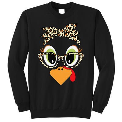 Turkey Face Leopard Headband Glasses Thanksgiving Women Gift Tall Sweatshirt