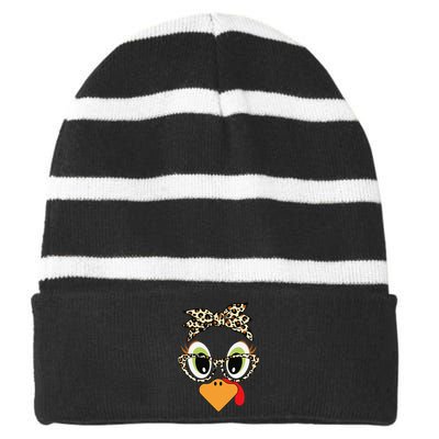 Turkey Face Leopard Headband Glasses Thanksgiving Women Gift Striped Beanie with Solid Band