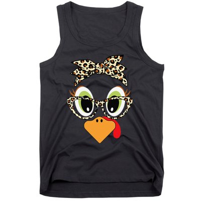 Turkey Face Leopard Headband Glasses Thanksgiving Women Gift Tank Top