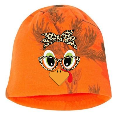 Turkey Face Leopard Headband Glasses Thanksgiving Women Gift Kati - Camo Knit Beanie