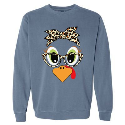 Turkey Face Leopard Headband Glasses Thanksgiving Women Gift Garment-Dyed Sweatshirt