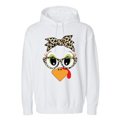 Turkey Face Leopard Headband Glasses Thanksgiving Women Gift Garment-Dyed Fleece Hoodie