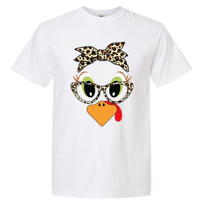 Turkey Face Leopard Headband Glasses Thanksgiving Women Gift Garment-Dyed Heavyweight T-Shirt