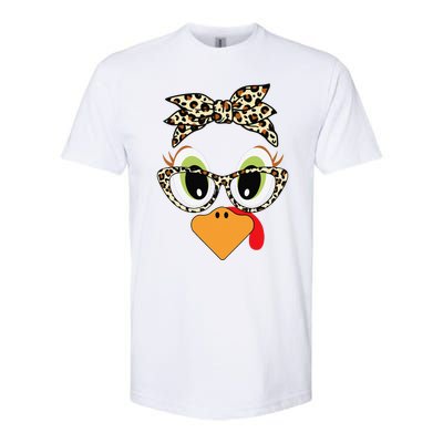 Turkey Face Leopard Headband Glasses Thanksgiving Women Gift Softstyle CVC T-Shirt