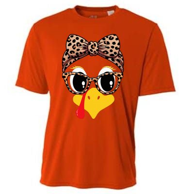 Turkey Face Leopard Print Glasses and Headband Thanksgiving Cooling Performance Crew T-Shirt