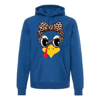 Turkey Face Leopard Print Glasses and Headband Thanksgiving Premium Hoodie