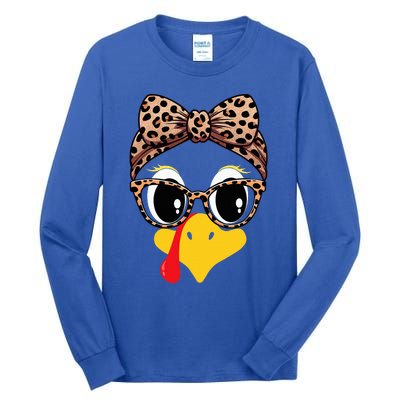 Turkey Face Leopard Print Glasses and Headband Thanksgiving Tall Long Sleeve T-Shirt