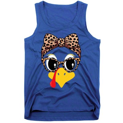 Turkey Face Leopard Print Glasses and Headband Thanksgiving Tank Top