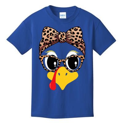 Turkey Face Leopard Print Glasses and Headband Thanksgiving Kids T-Shirt