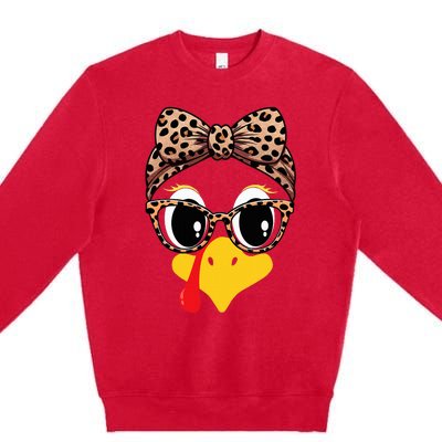 Turkey Face Leopard Print Glasses and Headband Thanksgiving Premium Crewneck Sweatshirt