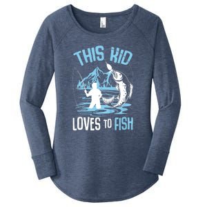 This Fish Loves To Fish Funny Fishing Boy Gifts Women's Perfect Tri Tunic Long Sleeve Shirt