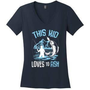 This Fish Loves To Fish Funny Fishing Boy Gifts Women's V-Neck T-Shirt