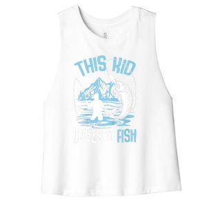 This Fish Loves To Fish Funny Fishing Boy Gifts Women's Racerback Cropped Tank