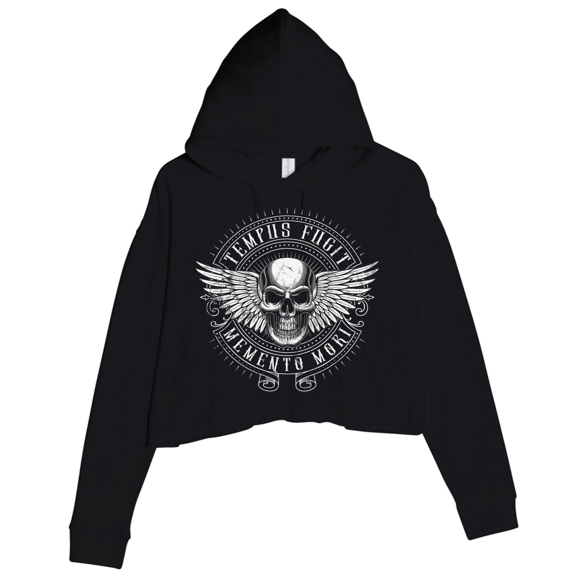Tempus Fugit Memento Mori Latin Phrase Crop Fleece Hoodie