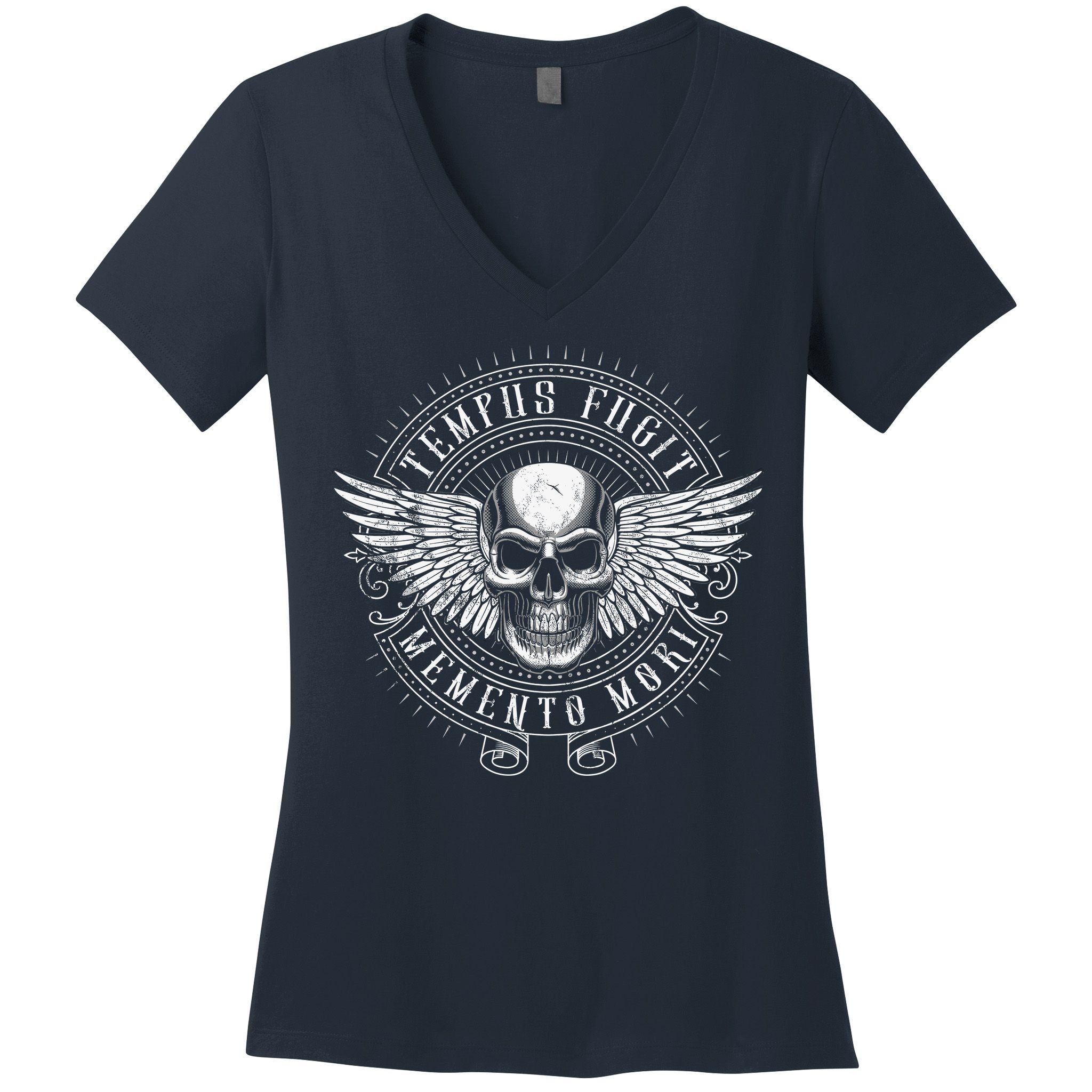 Tempus Fugit Memento Mori Latin Phrase Women's V-Neck T-Shirt