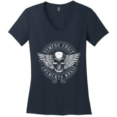 Tempus Fugit Memento Mori Latin Phrase Women's V-Neck T-Shirt