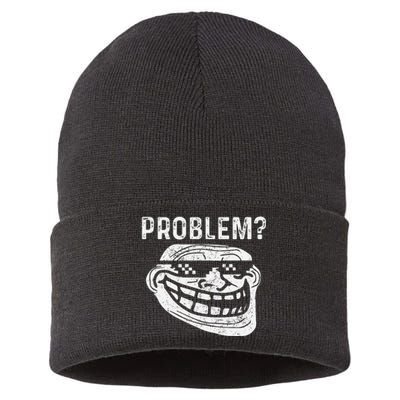 Troll Face Meme Problem Funny Sustainable Knit Beanie