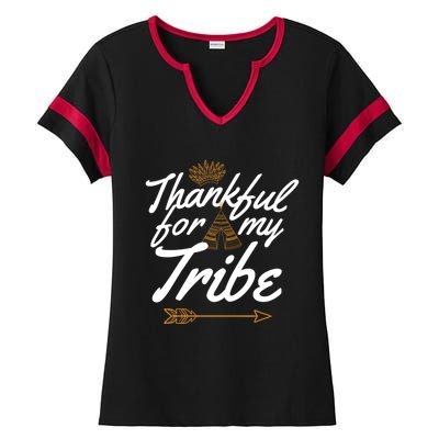 Thankful For My Tribe Thanksgiving Funny Gift For Family Gift Ladies Halftime Notch Neck Tee