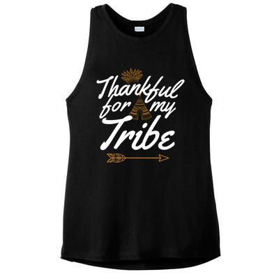 Thankful For My Tribe Thanksgiving Funny Gift For Family Gift Ladies PosiCharge Tri-Blend Wicking Tank