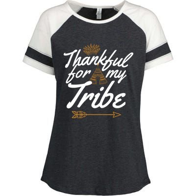 Thankful For My Tribe Thanksgiving Funny Gift For Family Gift Enza Ladies Jersey Colorblock Tee