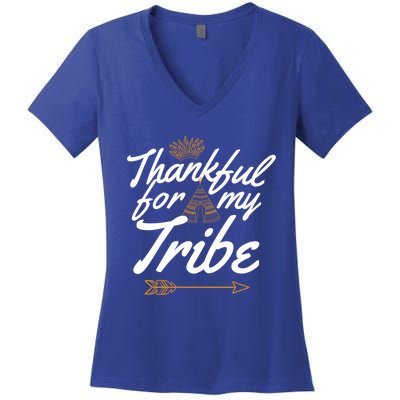 Thankful For My Tribe Thanksgiving Funny Gift For Family Gift Women's V-Neck T-Shirt