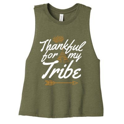 Thankful For My Tribe Thanksgiving Funny Gift For Family Gift Women's Racerback Cropped Tank