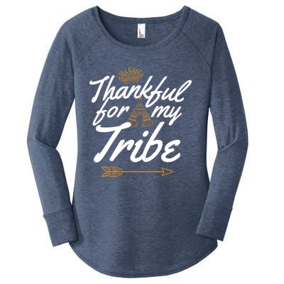 Thankful For My Tribe Thanksgiving Funny Gift For Family Gift Women's Perfect Tri Tunic Long Sleeve Shirt