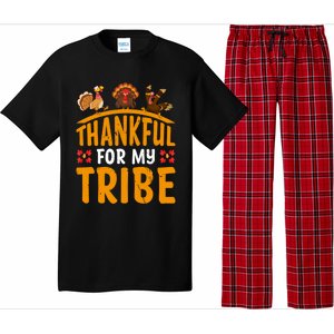 Thankful For My Tribe Thanksgiving Turkey Day Family Lover Gift Pajama Set