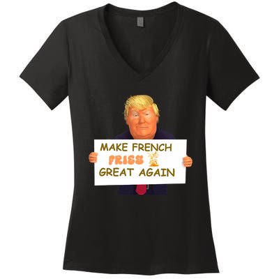 Trump Funny Make French Fries Great Again 2024Trump Vance Women's V-Neck T-Shirt