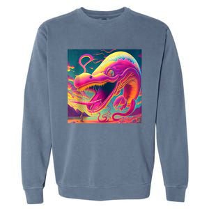 Trippy Fish Monster Garment-Dyed Sweatshirt