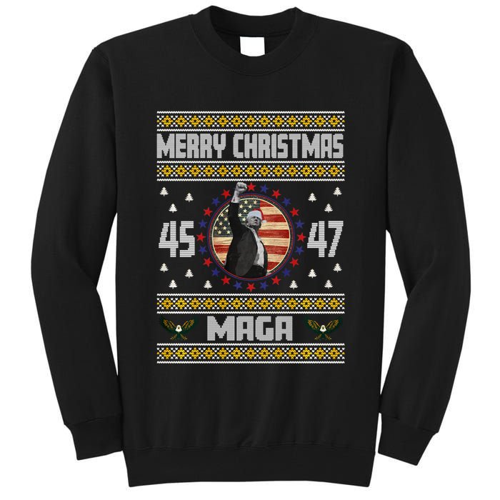 Trump Fight Maga Ugly Christmas Tall Sweatshirt