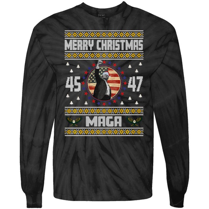 Trump Fight Maga Ugly Christmas Tie-Dye Long Sleeve Shirt