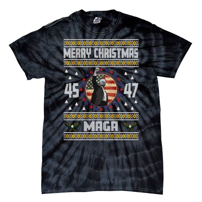 Trump Fight Maga Ugly Christmas Tie-Dye T-Shirt