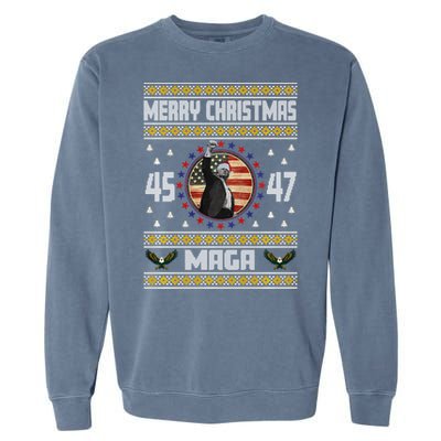 Trump Fight Maga Ugly Christmas Garment-Dyed Sweatshirt