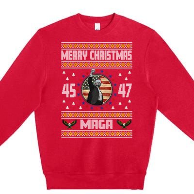 Trump Fight Maga Ugly Christmas Premium Crewneck Sweatshirt